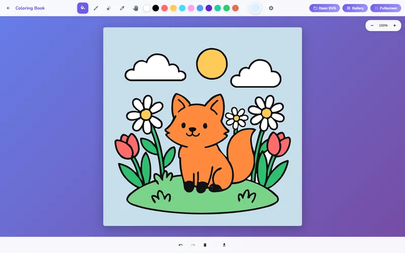 The fox page made with Image Vectorizer, colored in Coloring Book
