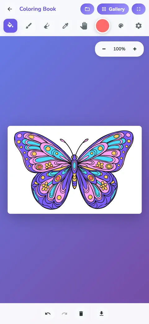 The colored butterfly page on a phone with the color palette