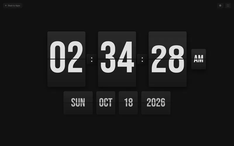 The flip clock in clock mode on a computer screen with the date row