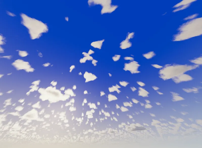 A blue sky with small scattered clouds before painting