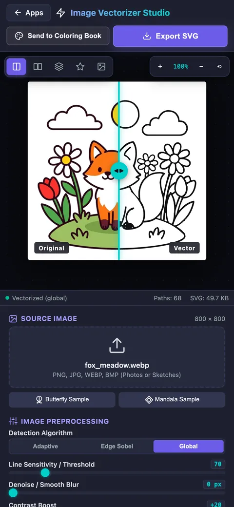 The split wipe view on a phone