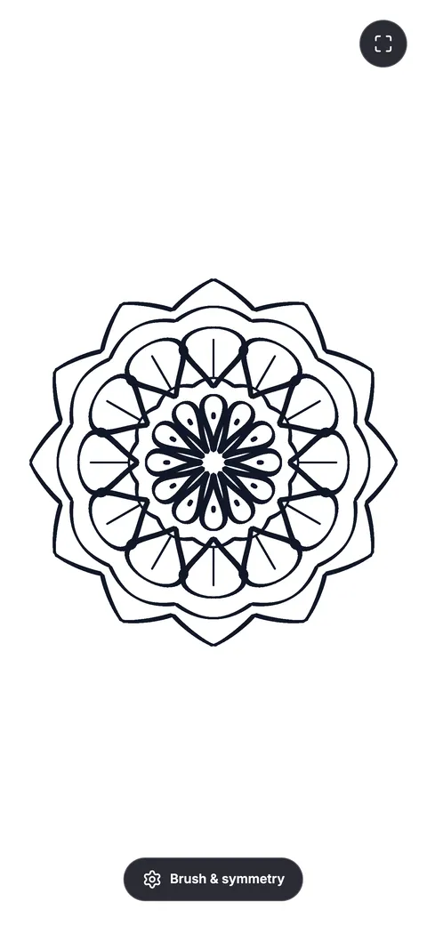 A black-line mandala on white on a phone