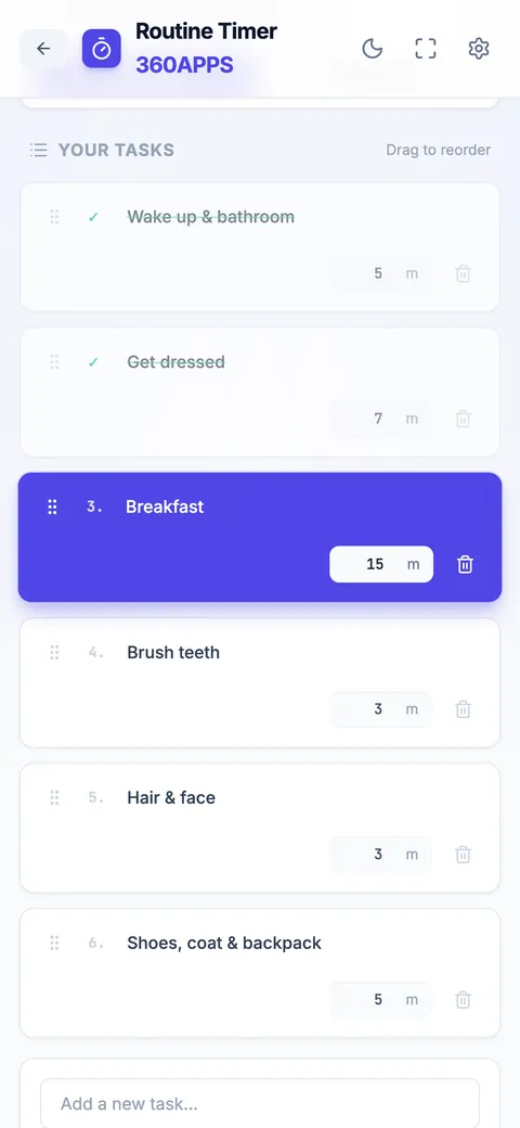 The routine as a checklist with finished tasks ticked
