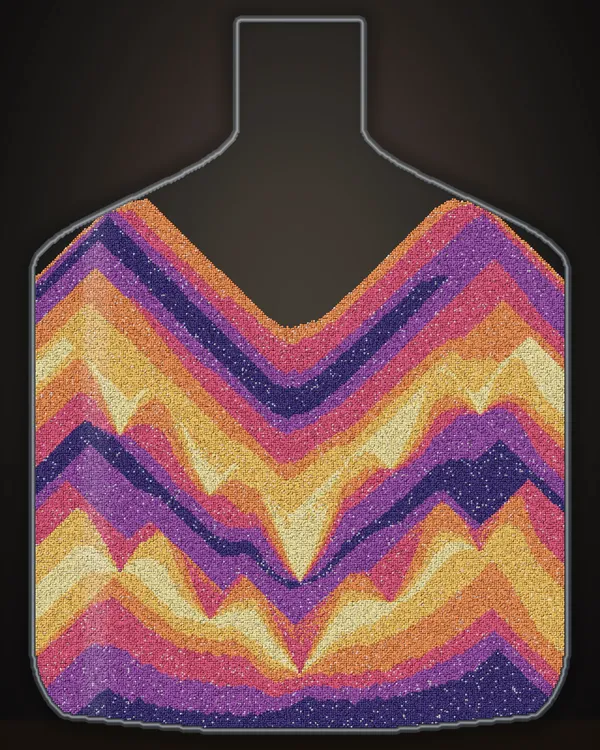 A glass bottle filled with sunset-coloured sand layers bent into points