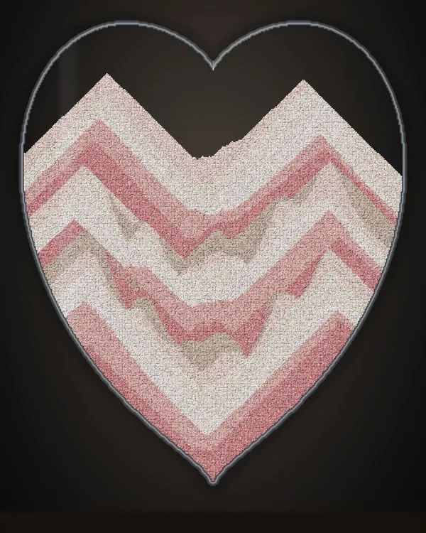 Pink sand layers in a heart-shaped jar