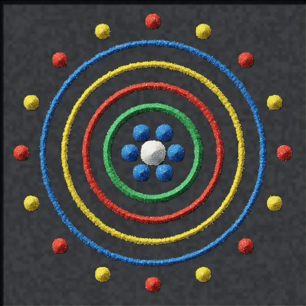 Rings and dots of coloured sand on a black slate