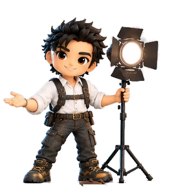 Volt, next to a studio light on a stand