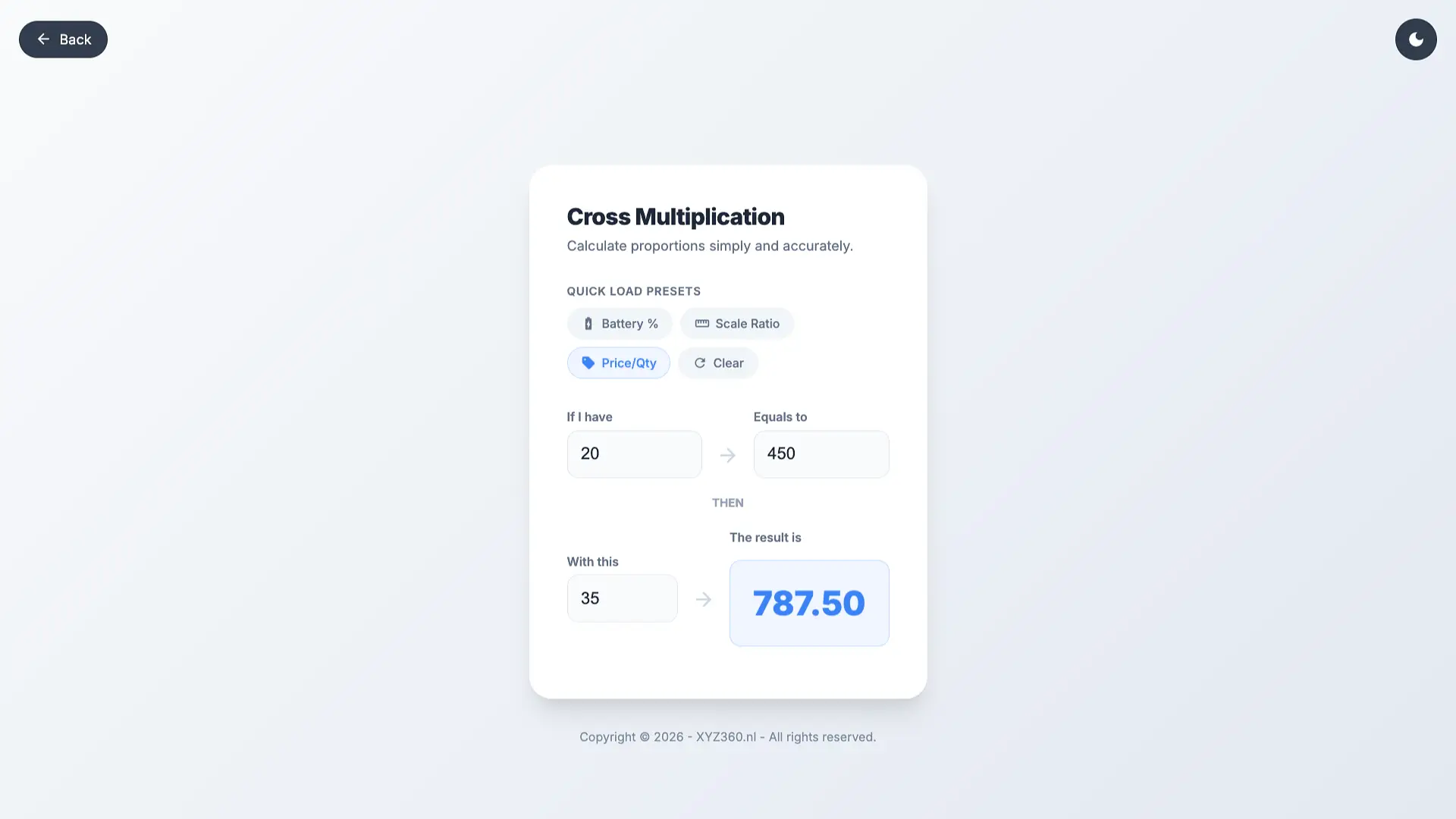 Cross Multiplication App Interface Dark Mode
