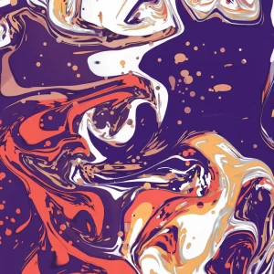 Fluid art made in Liquid Art Studio: purple, coral, peach and white acrylic marbled across the canvas